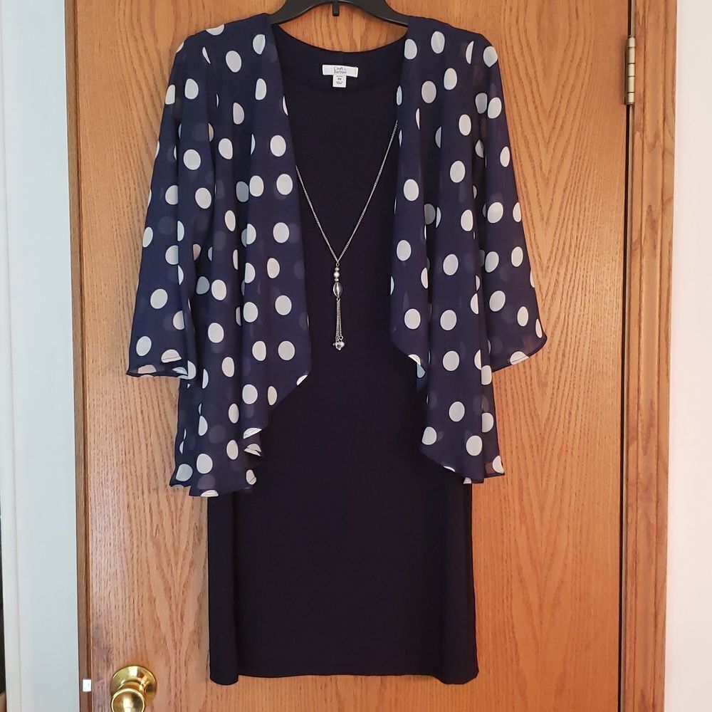 Croft & Barrow Dress with Attached Flowy Jacket and Detachable Necklace Sz PM
